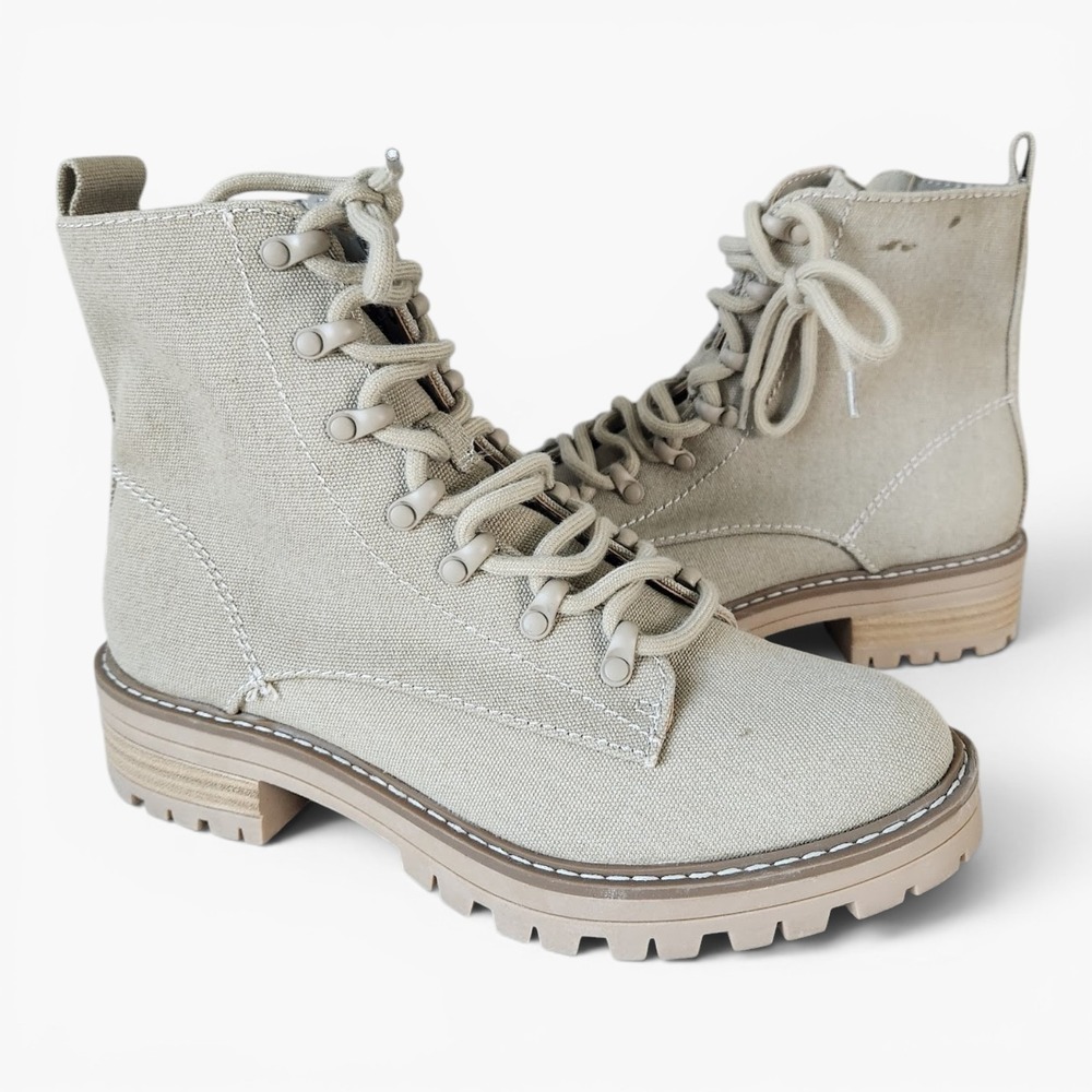 Women's Universal Thread Parker Beige Combat Boots Size 8.5 Lace Up Chunky Heel - Picture 3 of 14